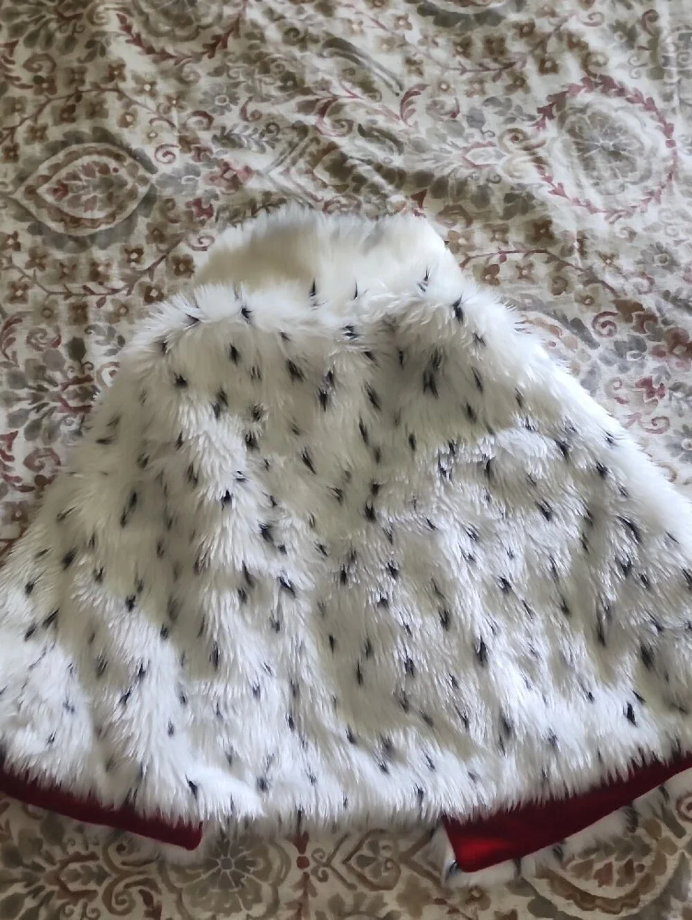Disney White Faux Fur Kids Cape with Black Spots and Red Lining